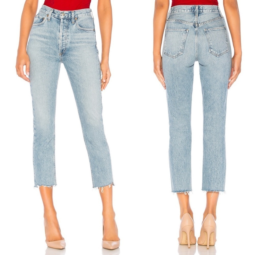 AGOLDE Riley High Waisted Cropped Straight Leg Jeans Zephyr Blue Size 23